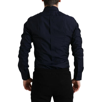 Dolce & Gabbana Navy Blue Slim Fit Formal GOLD Dress Shirt