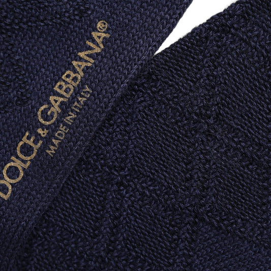Dolce & Gabbana Navy Blue Wool Crest Logo Knee High Accessory Socks