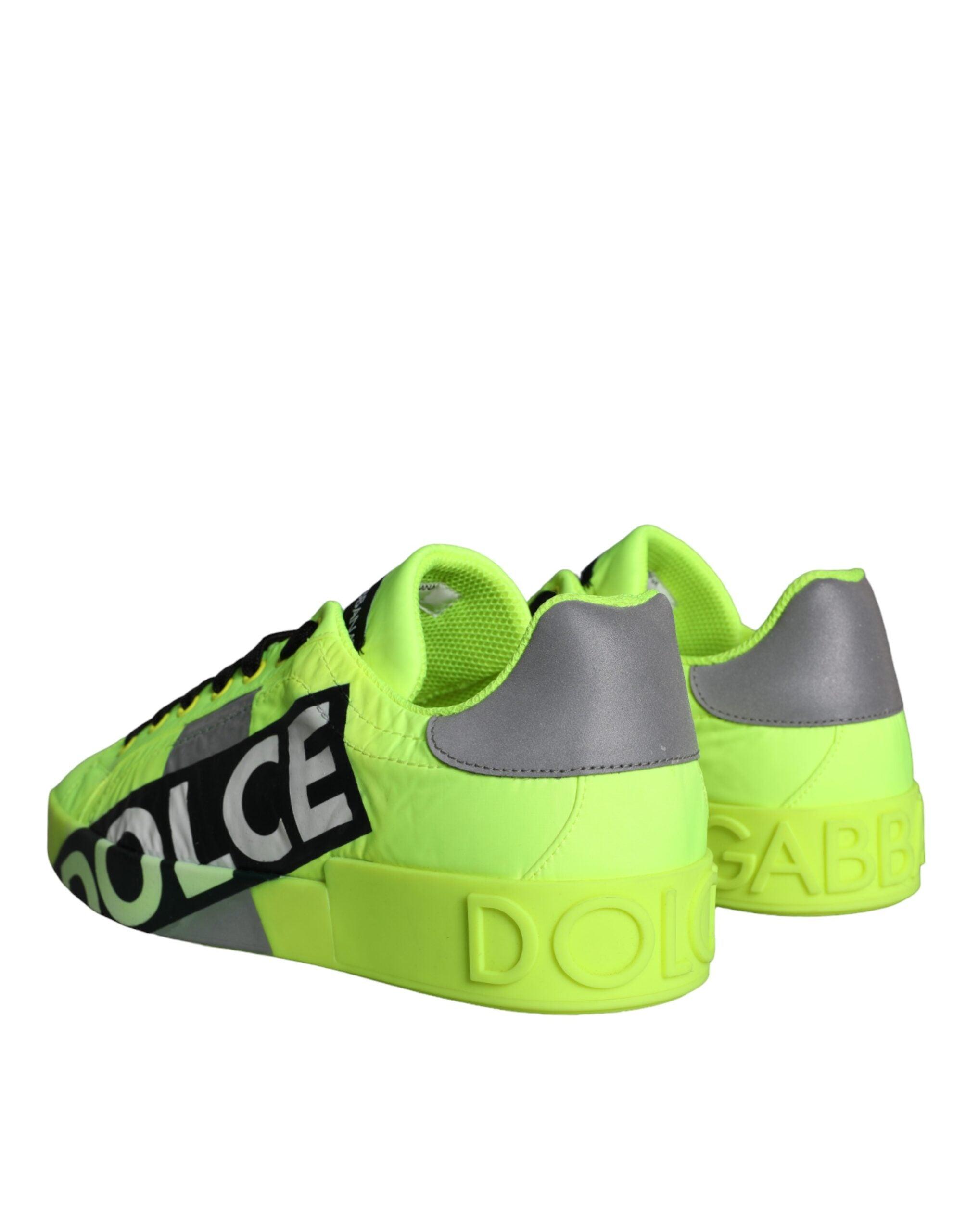 Dolce & Gabbana Neon Green Logo Tape Low Top Sneakers Shoes-Modeoutlet