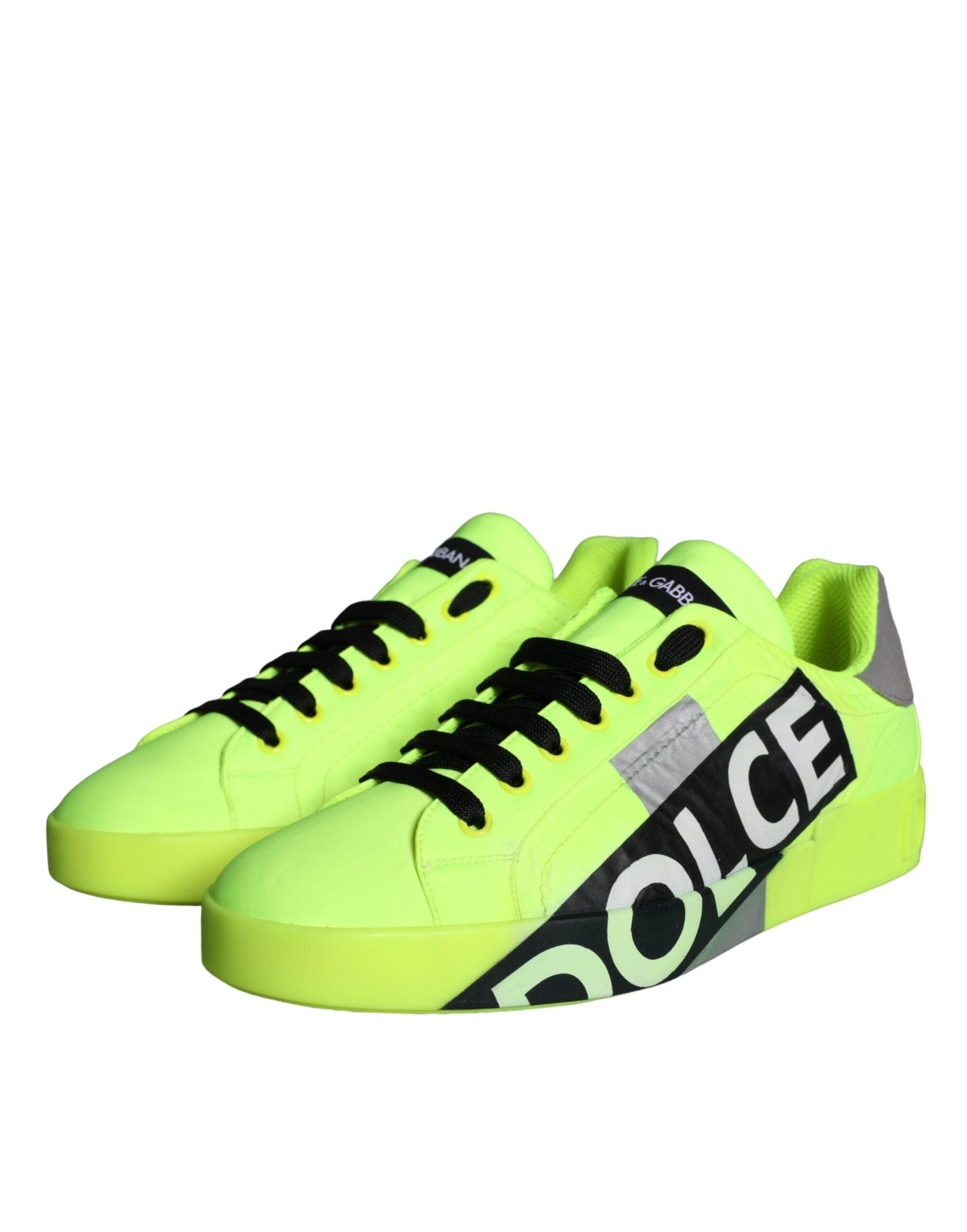 Dolce & Gabbana Neon Green Logo Tape Low Top Sneakers Shoes-Modeoutlet