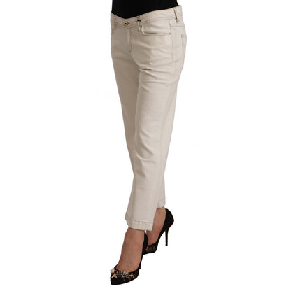 Dolce & Gabbana Off White Cotton Flared Cropped Denim Jeans