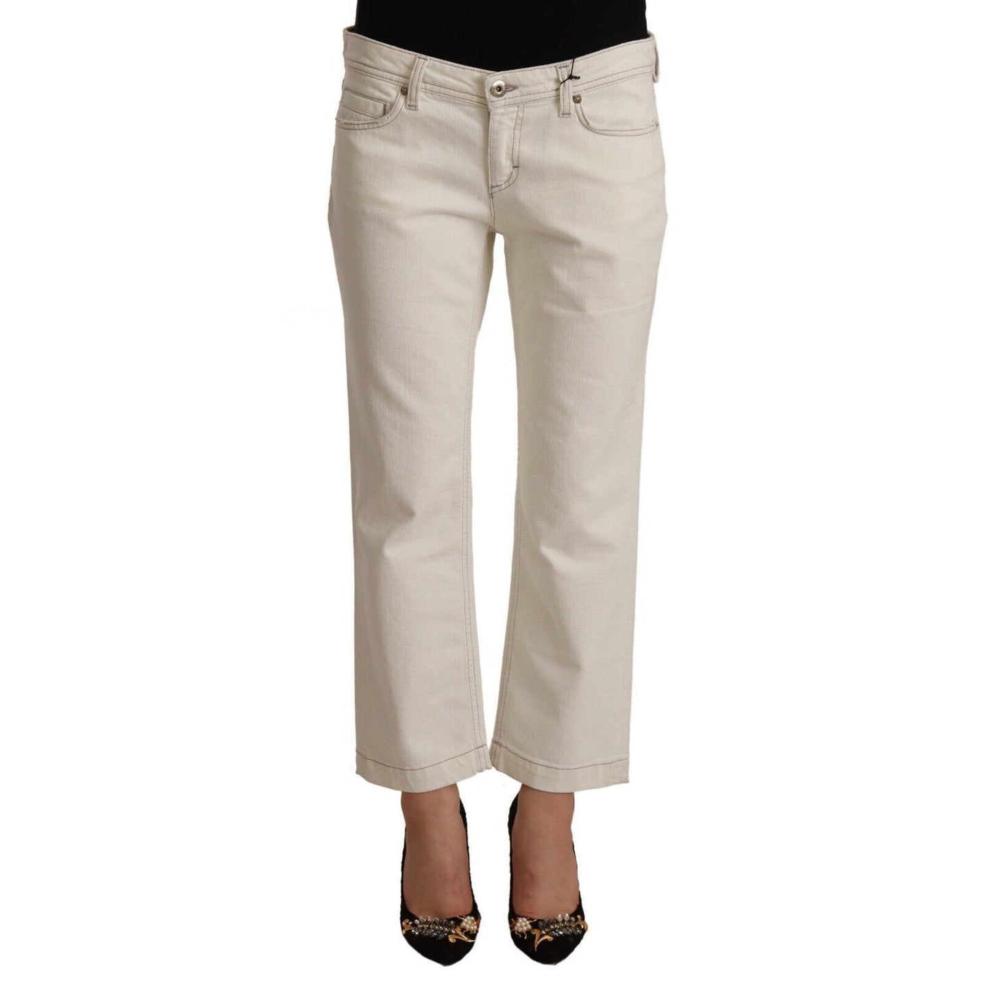 Dolce & Gabbana Off White Cotton Flared Cropped Denim Jeans