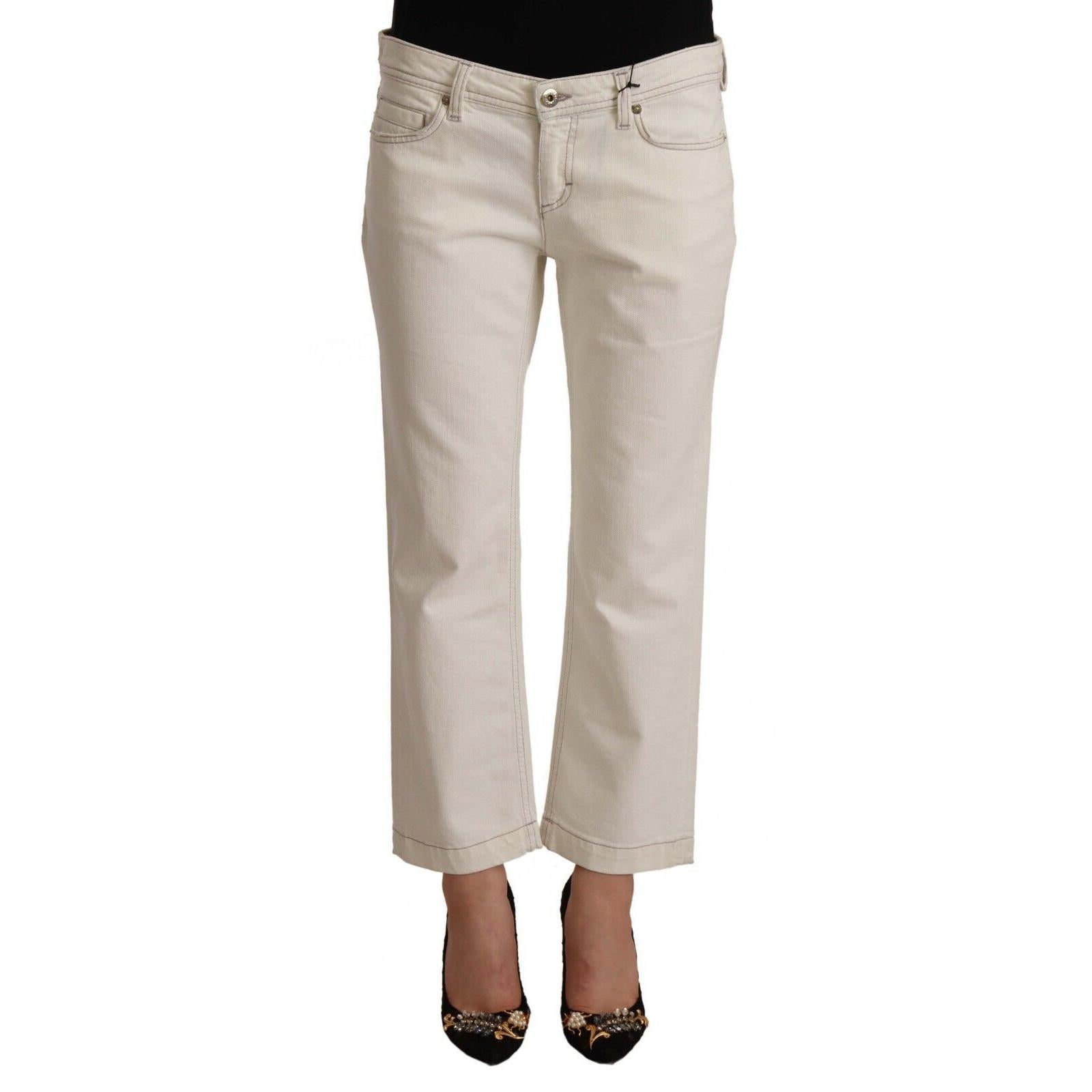 Dolce & Gabbana Off White Cotton Flared Cropped Denim Jeans
