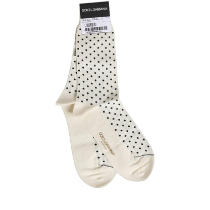 Dolce & Gabbana Off White Cotton Polka Dot Mid Calf Accessory Socks