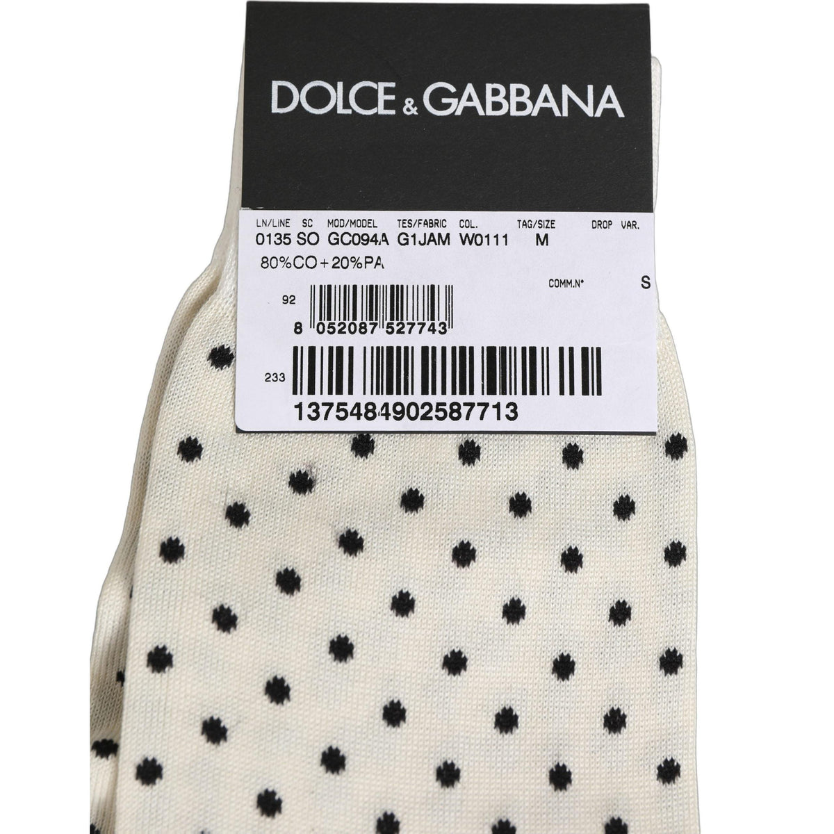 Dolce & Gabbana Off White Cotton Polka Dot Mid Calf Accessory Socks