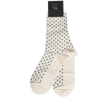 Dolce & Gabbana Off White Cotton Polka Dot Mid Calf Accessory Socks