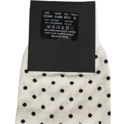 Dolce & Gabbana Off White Cotton Polka Dot Mid Calf Accessory Socks