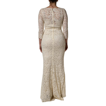 Dolce & Gabbana Off White Floral Lace Sheath Maxi Dress