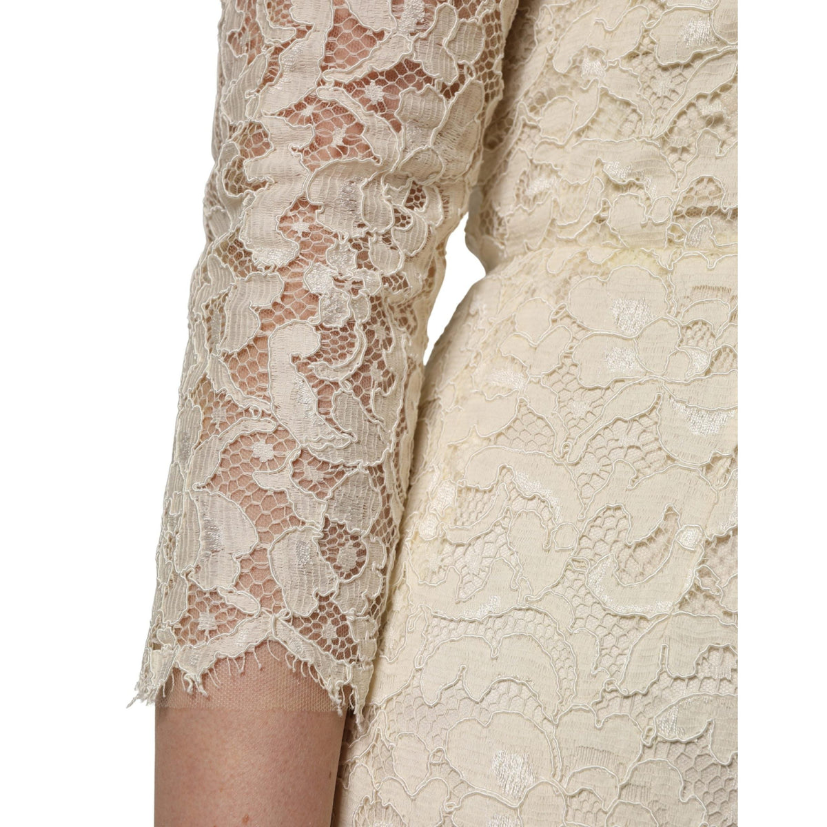 Dolce & Gabbana Off White Floral Lace Sheath Maxi Dress