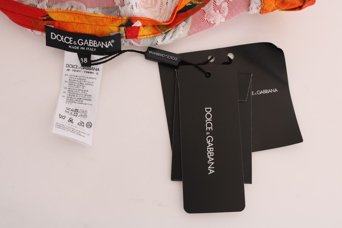 Dolce & Gabbana Orange Print Crystal-Embellished Blouse