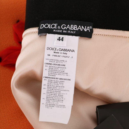 Dolce & Gabbana Orange Wool Crystal Sequin Appliques Skirt