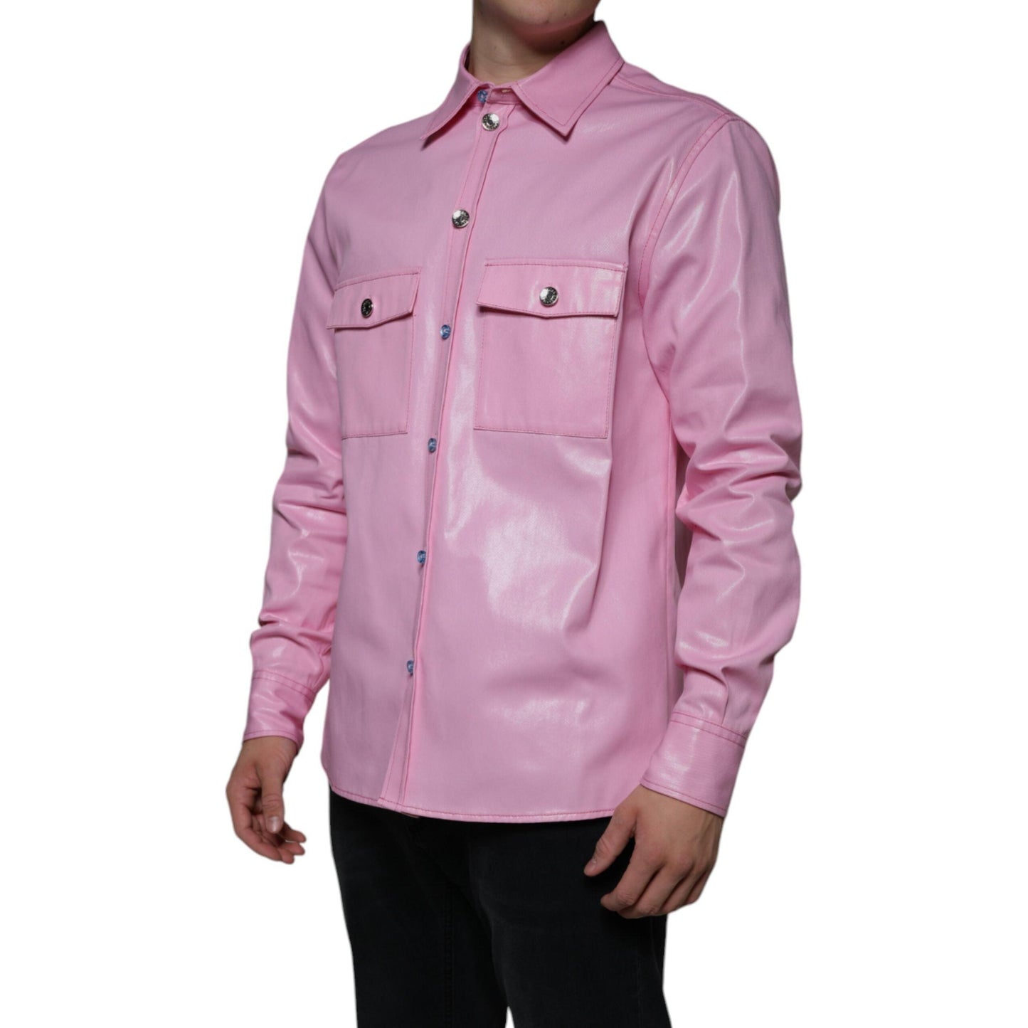 Dolce & Gabbana Pink Cotton Collared Button Down Shirt