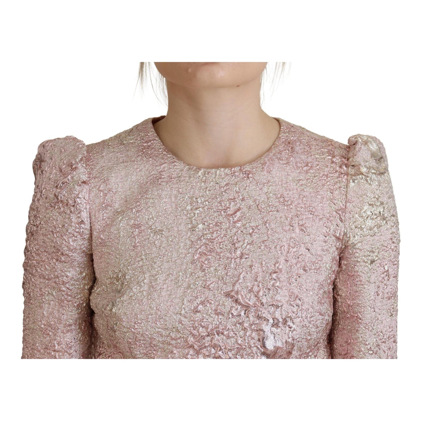 Dolce & Gabbana Pink Jaquard 3/4 Sleeve Sheath Midi Dress