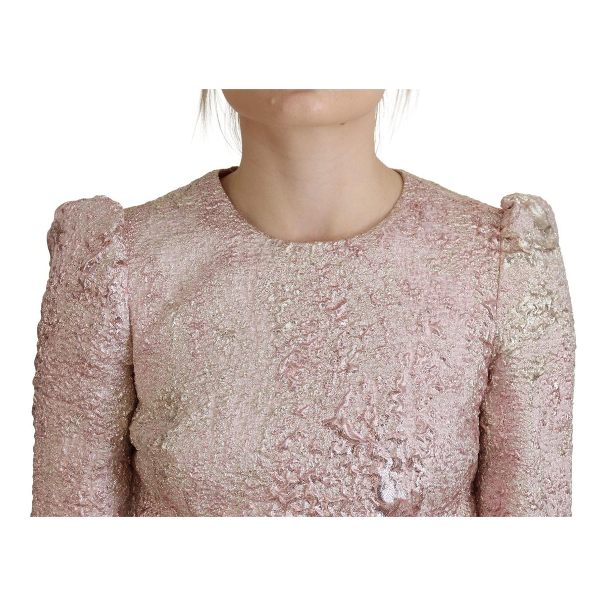Dolce & Gabbana Pink Jaquard 3/4 Sleeve Sheath Midi Dress