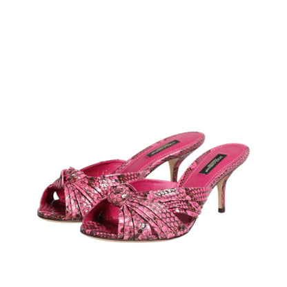 Dolce & Gabbana Pink Leather Heels Slides Sandals Shoes