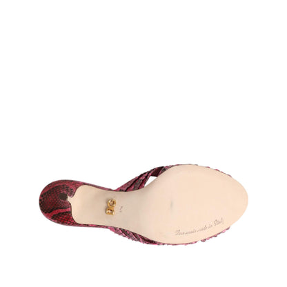 Dolce & Gabbana Pink Leather Heels Slides Sandals Shoes