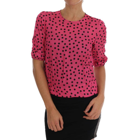 Dolce & Gabbana Pink Polka Dotted Silk Blouse