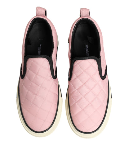 Dolce & Gabbana Pink Quilted Nylon Slip-On Sneakers Shoes