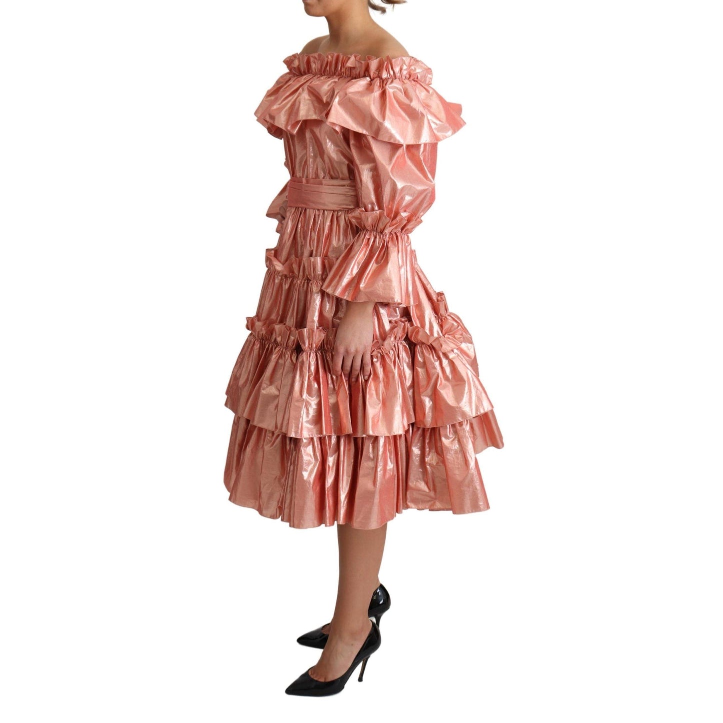 Dolce & Gabbana Pink Ruffled Dress Silk Cotton Gown Dress