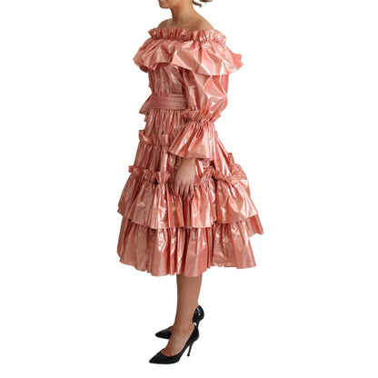 Dolce & Gabbana Pink Ruffled Dress Silk Cotton Gown Dress