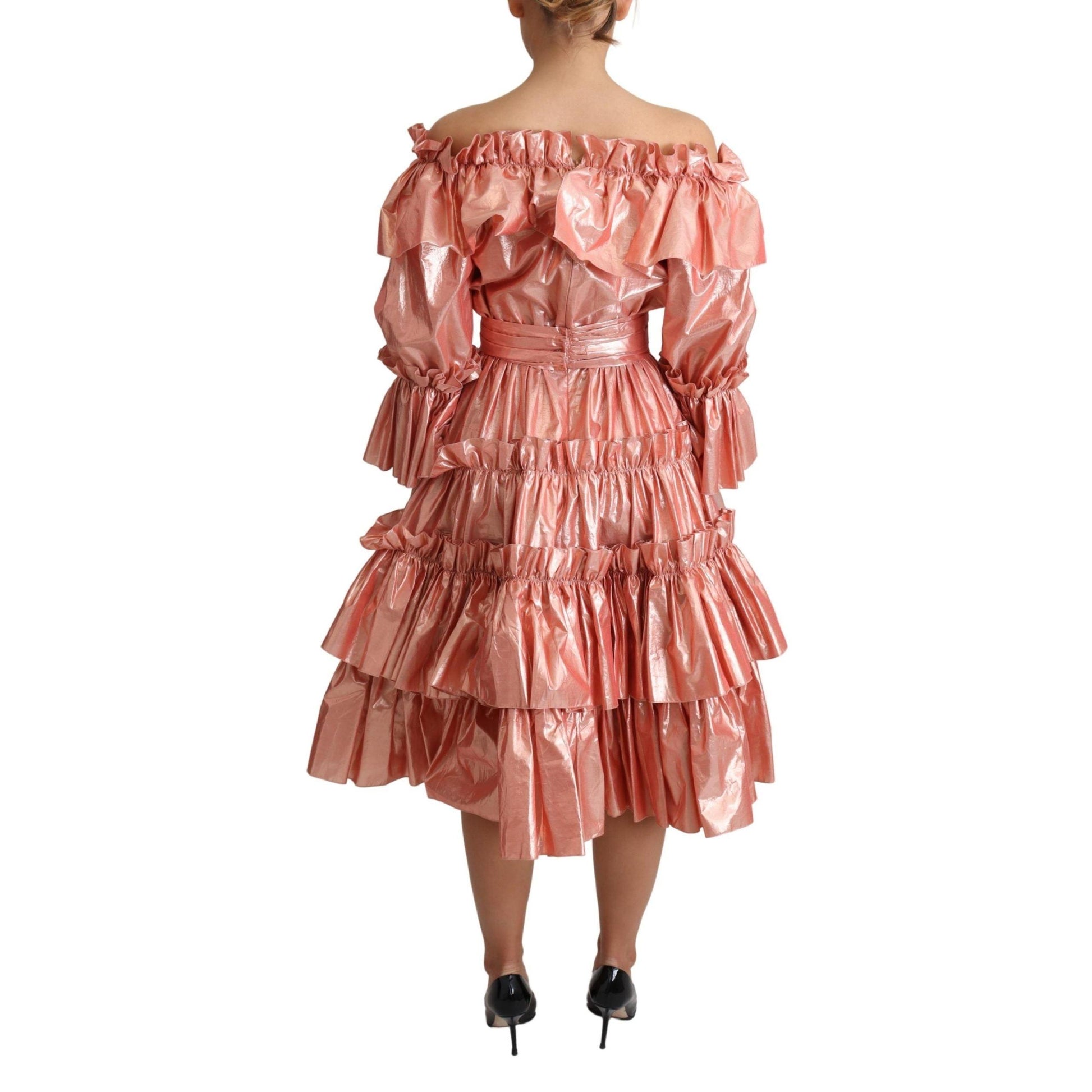 Dolce & Gabbana Pink Ruffled Dress Silk Cotton Gown Dress