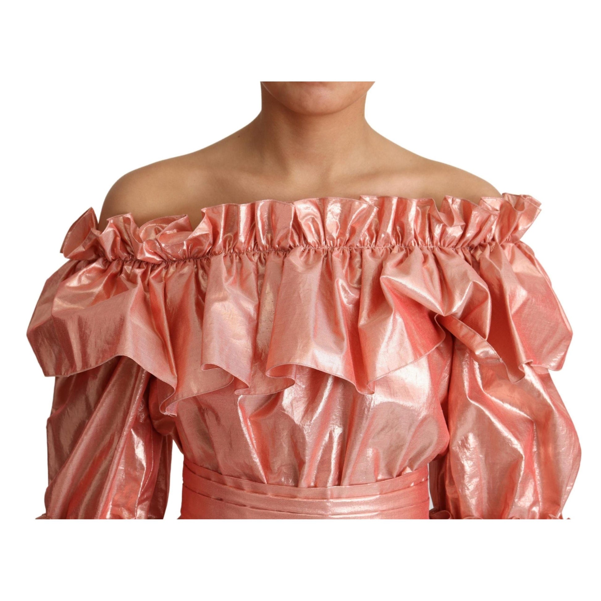 Dolce & Gabbana Pink Ruffled Dress Silk Cotton Gown Dress