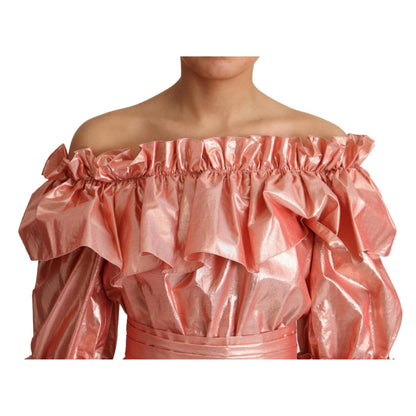 Dolce & Gabbana Pink Ruffled Dress Silk Cotton Gown Dress