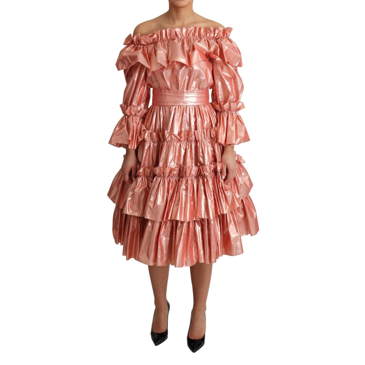 Dolce & Gabbana Pink Ruffled Dress Silk Cotton Gown Dress