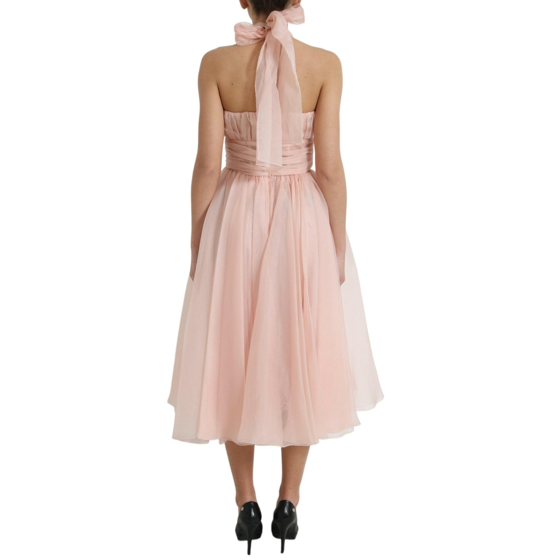 Dolce & Gabbana Pink Silk Chiffon Halter A-line Pleated Midi Dress