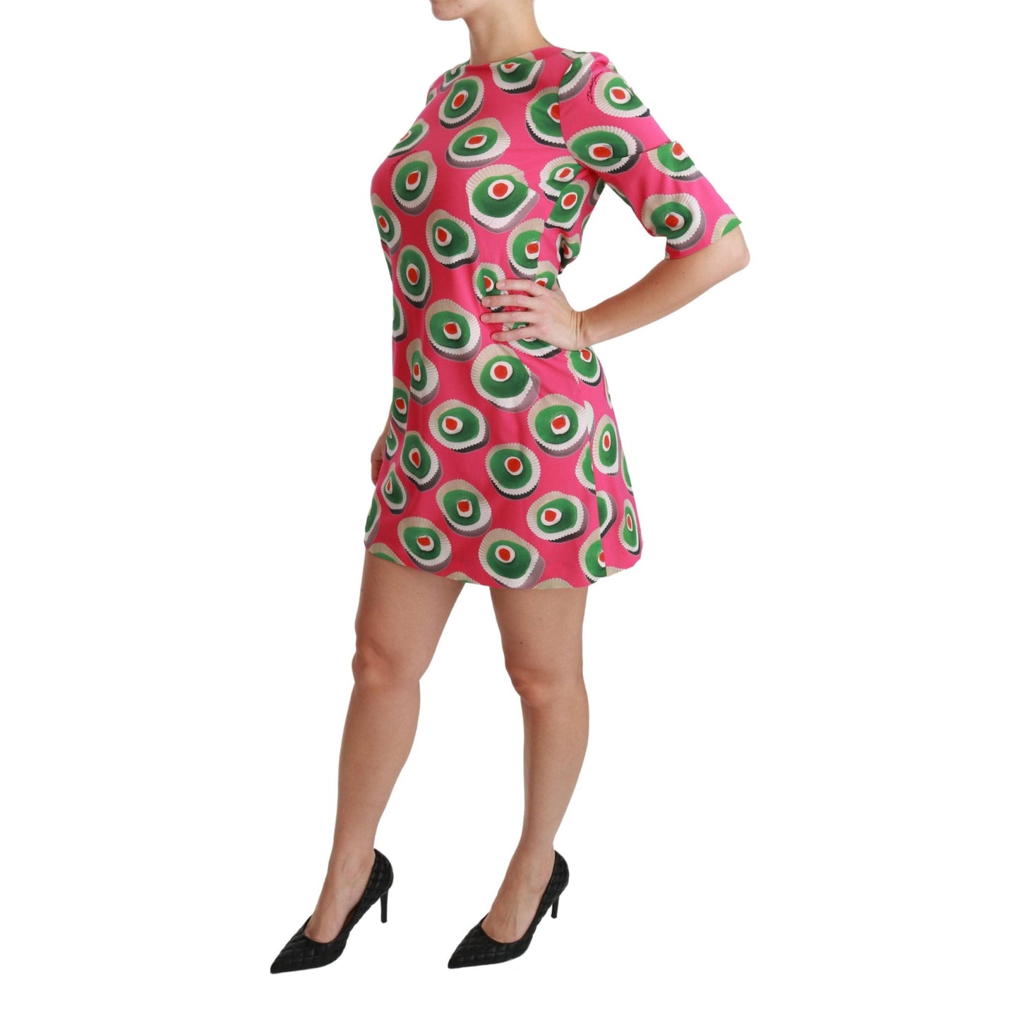 Dolce & Gabbana Pink Silk Cup Cake Shift Stretch Dress