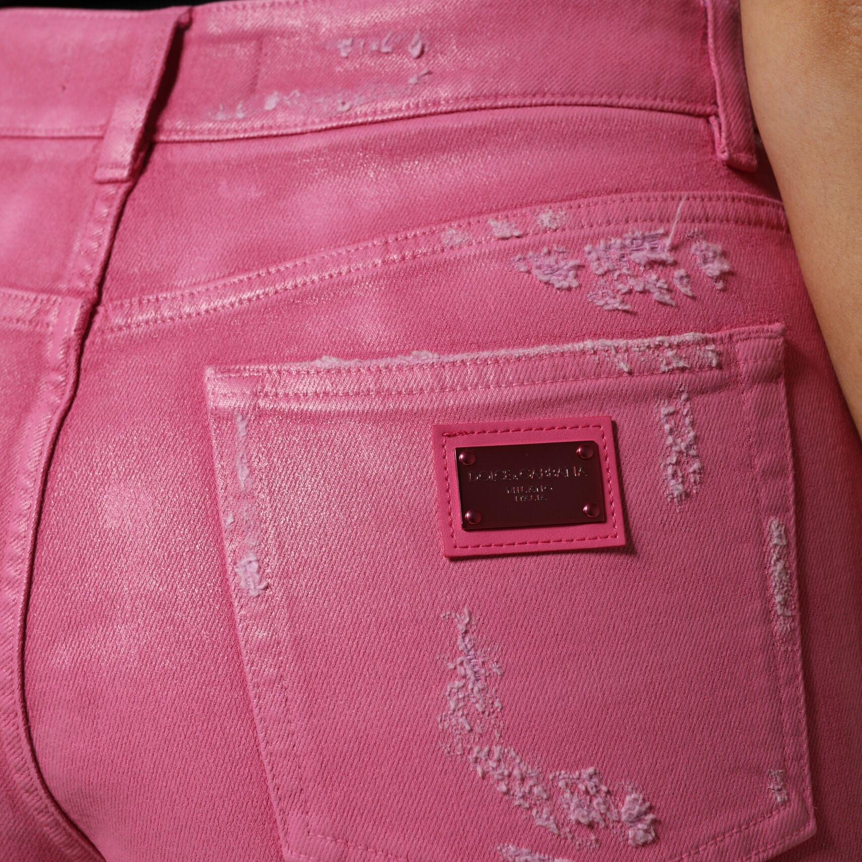 Dolce & Gabbana Pink Tattered Mid Waist Tapered Denim Jeans