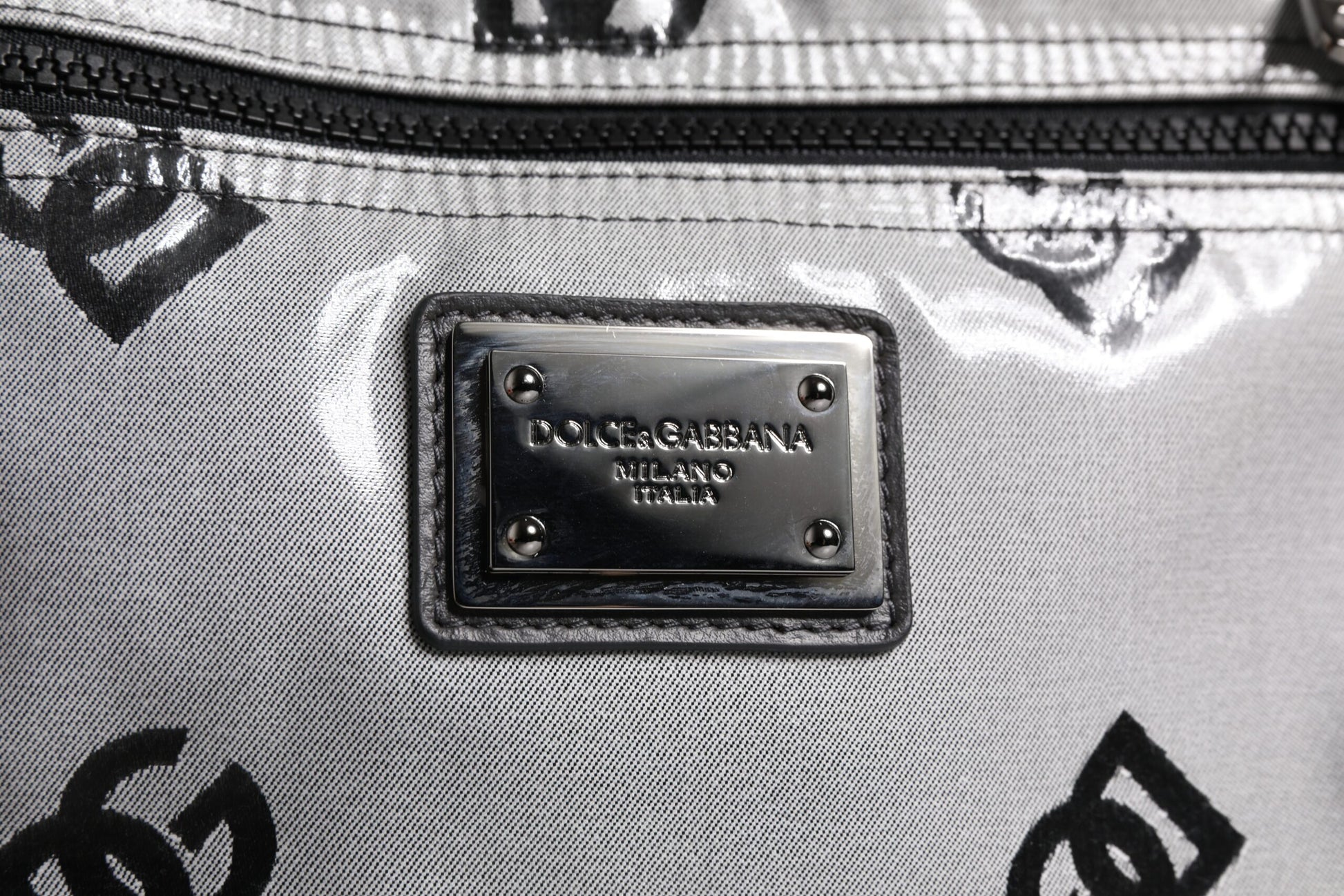 Dolce & Gabbana Polyester Gray Black DG Logo Plaque Backpack Bag
