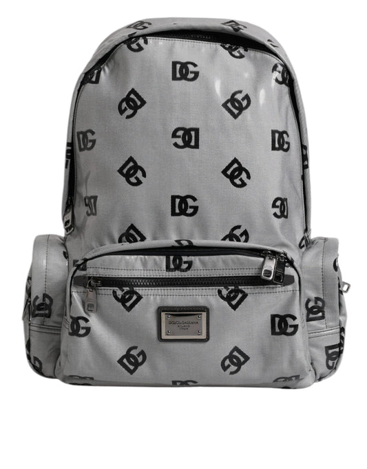 Dolce & Gabbana Polyester Gray Black DG Logo Plaque Backpack Bag