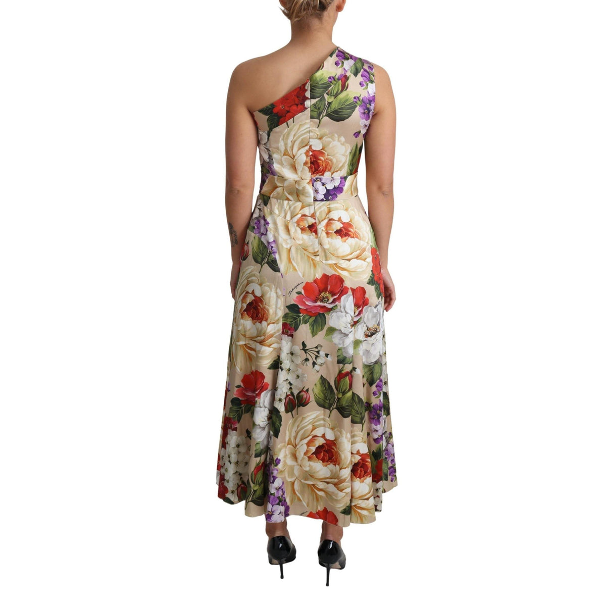 Dolce & Gabbana Print Silk Stretch One Shoulder Dress Floral