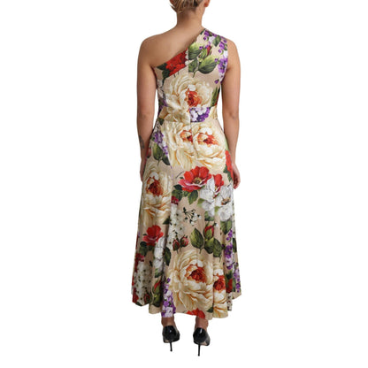 Dolce & Gabbana Print Silk Stretch One Shoulder Dress Floral