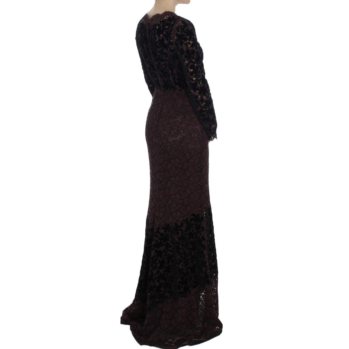 Dolce & Gabbana Purple Floral Lace Ricamo Maxi Dress