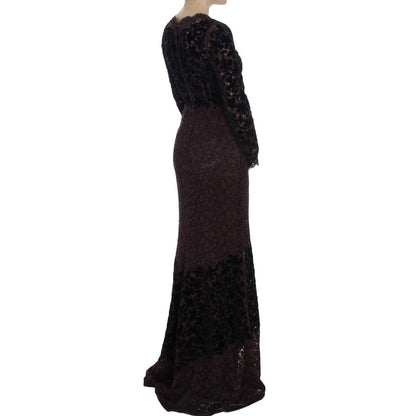 Dolce & Gabbana Purple Floral Lace Ricamo Maxi Dress