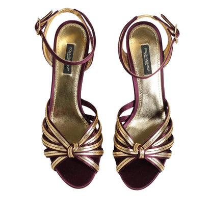Dolce & Gabbana Purple Gold Keira Pearl Heels Sandals Shoes