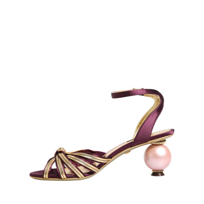 Dolce & Gabbana Purple Gold Keira Pearl Heels Sandals Shoes