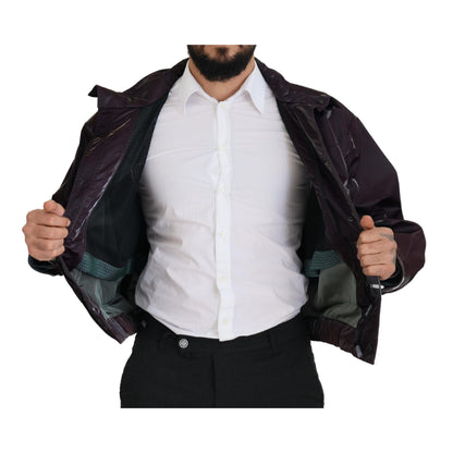 Dolce & Gabbana Purple Nylon Collared Biker Coat Jacket