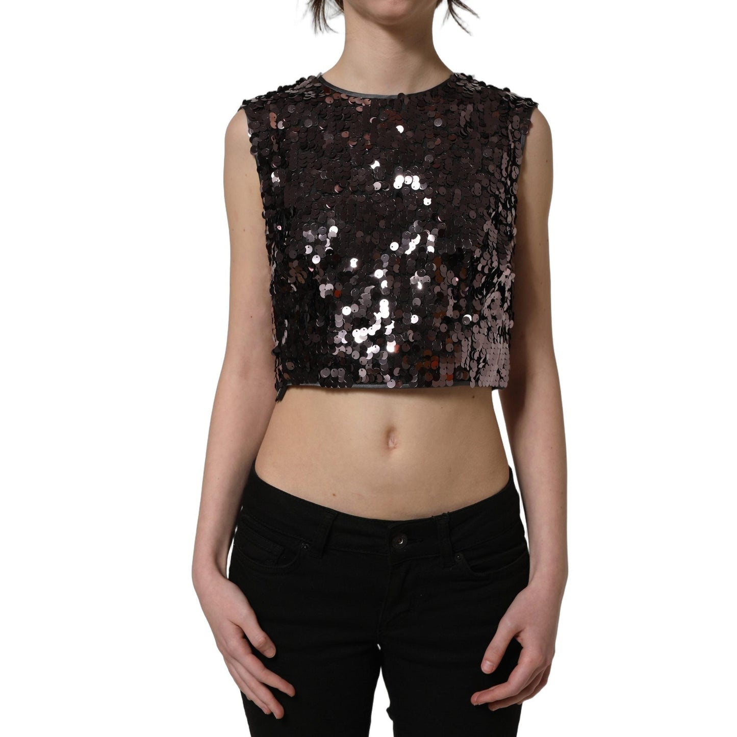 Dolce & Gabbana Purple Sequined Sleeveless Cropped Tank Top