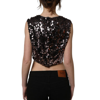 Dolce & Gabbana Purple Sequined Sleeveless Cropped Tank Top