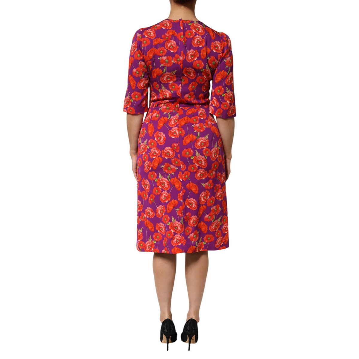 Dolce & Gabbana Purple Silk Floral Print Midi Sheath Dress