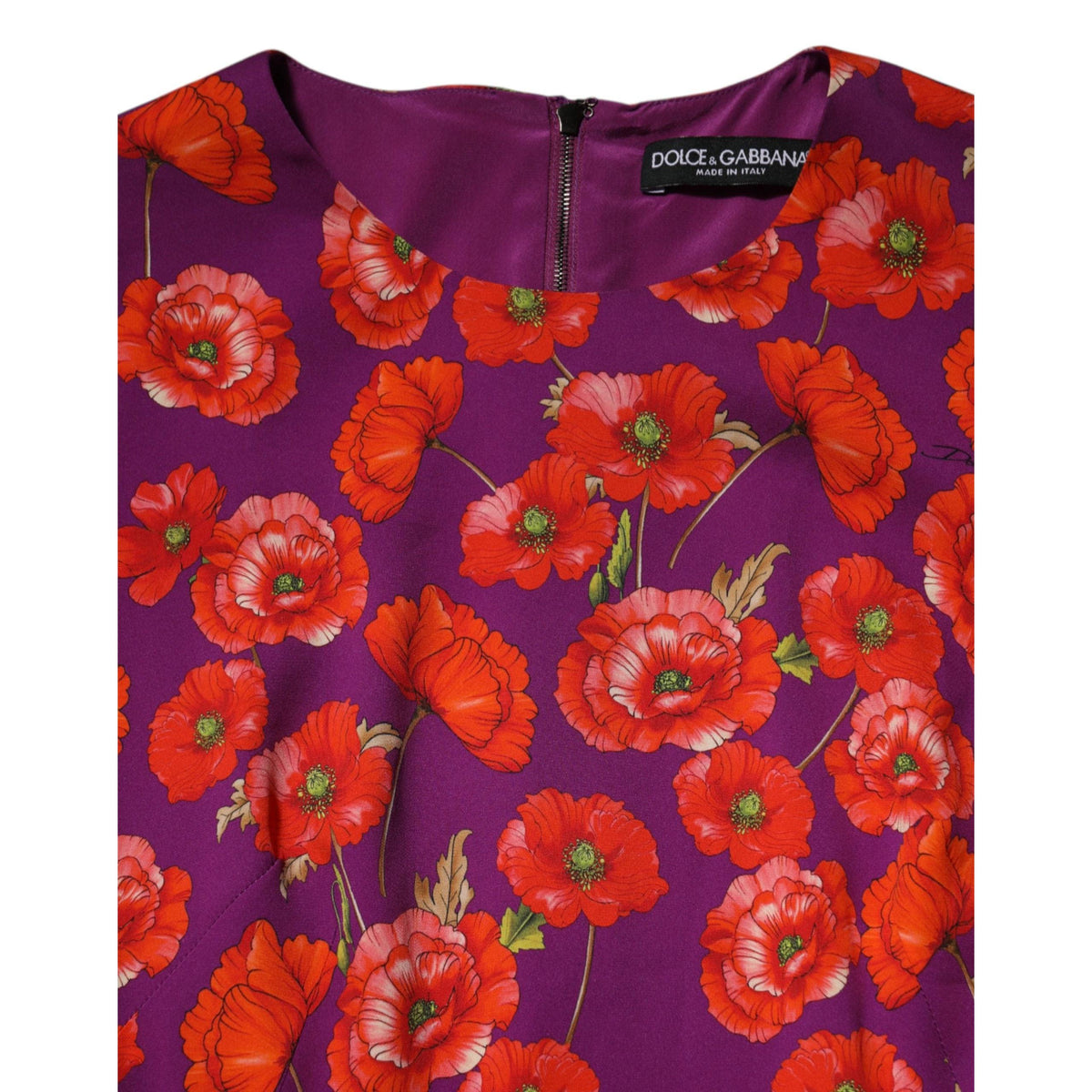 Dolce & Gabbana Purple Silk Floral Print Midi Sheath Dress