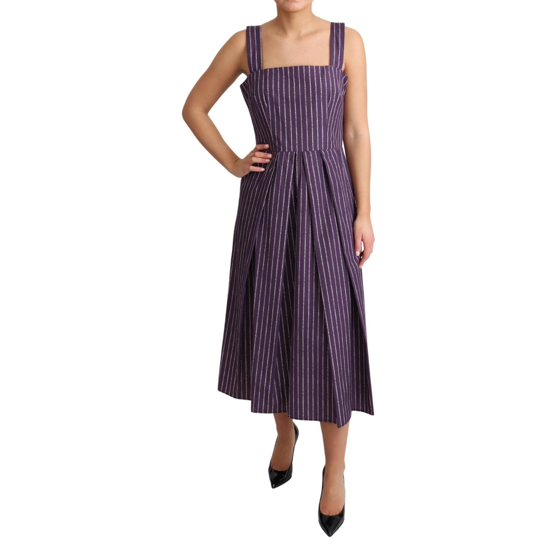Dolce & Gabbana Purple Striped Cotton A-Line Stretch Dress