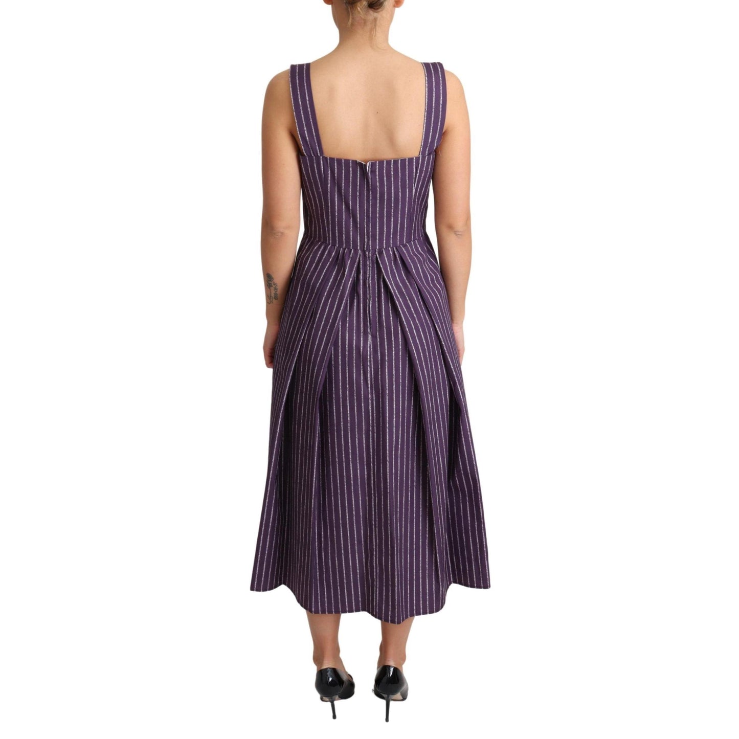 Dolce & Gabbana Purple Striped Cotton A-Line Stretch Dress