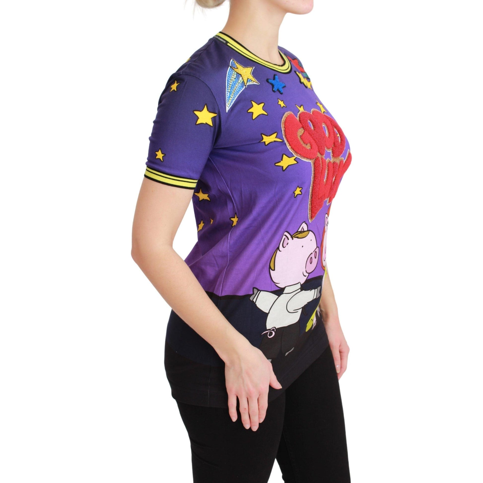 Dolce & Gabbana Purple YEAR OF THE PIG Top Cotton T-shirt