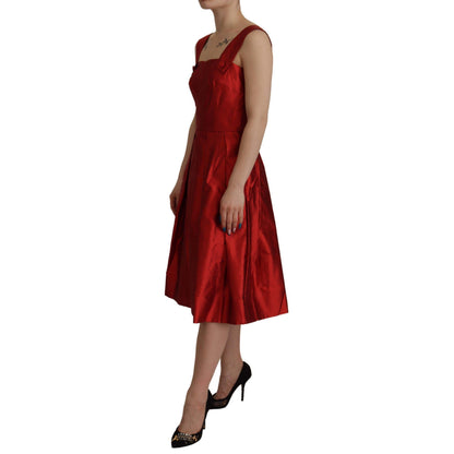 Dolce & Gabbana Red A-line Pleated Satin Silk Dress