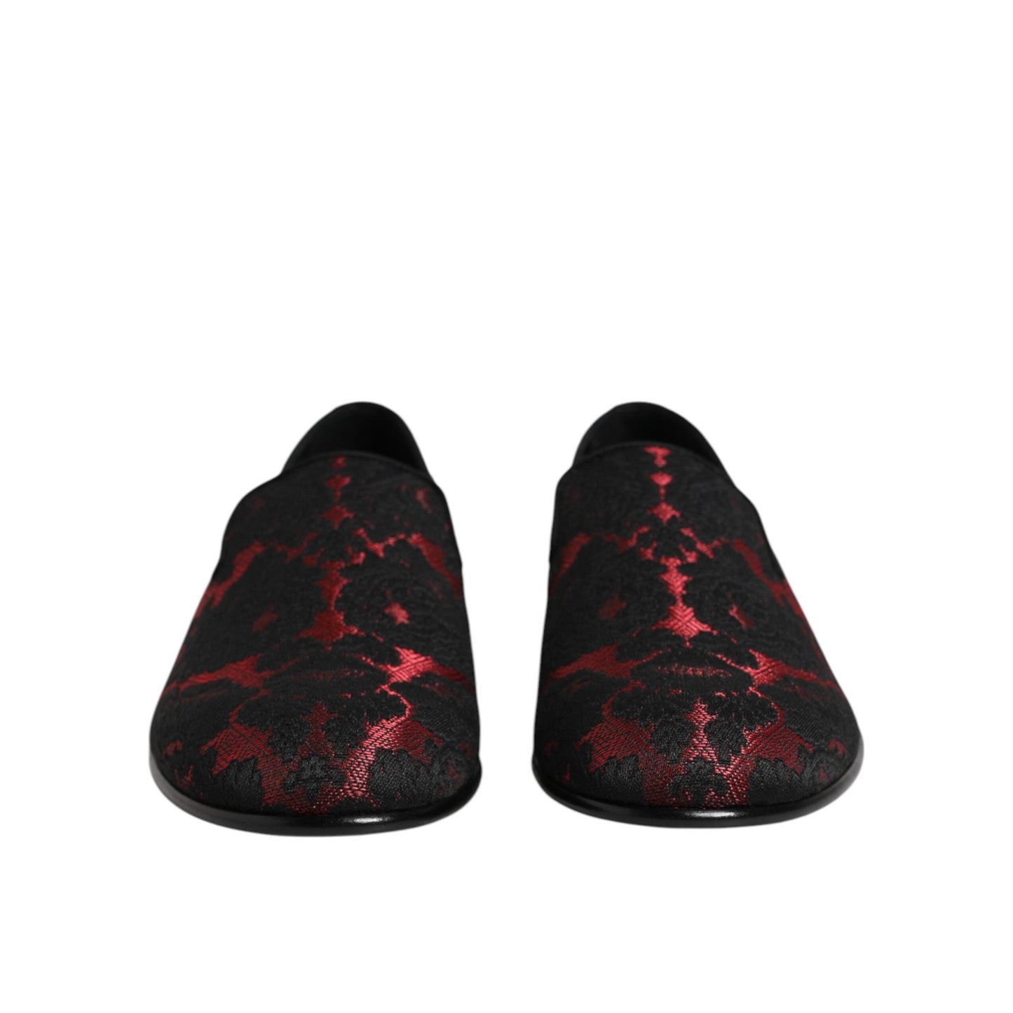 Dolce & Gabbana Red Black Jacquard Slip On Loafers Shoes