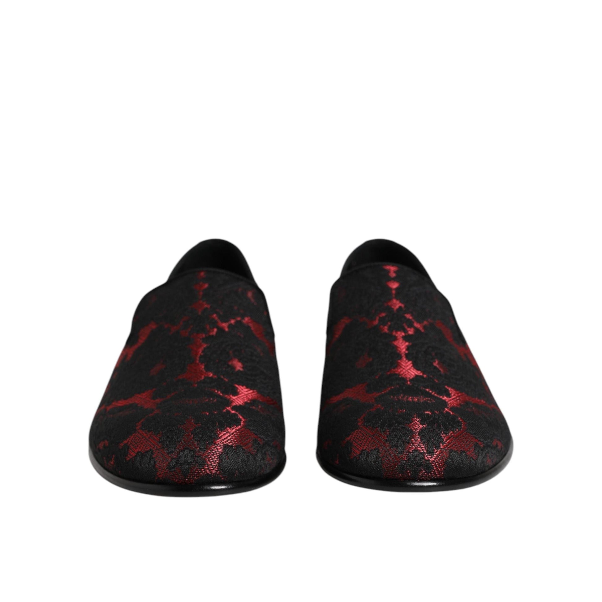 Dolce & Gabbana Red Black Jacquard Slip On Loafers Shoes